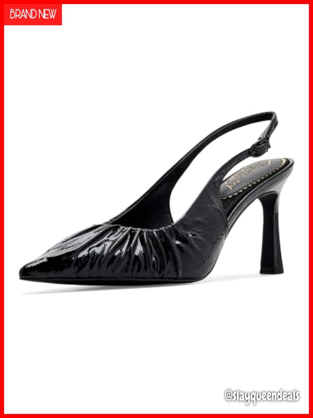 Pleated Patent Slingback Stiletto Pump Faux Leather Formal Party
